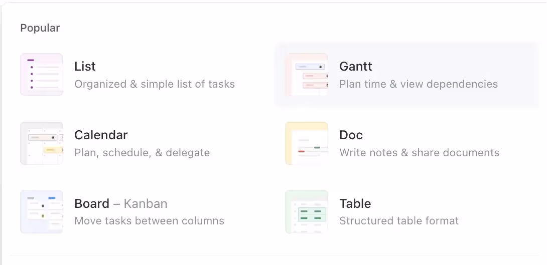ClickUp's Multiple Views Display