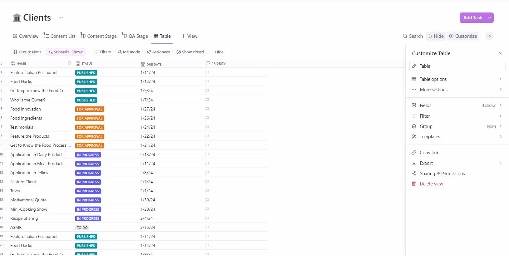 Table View is similar to a spreadsheet