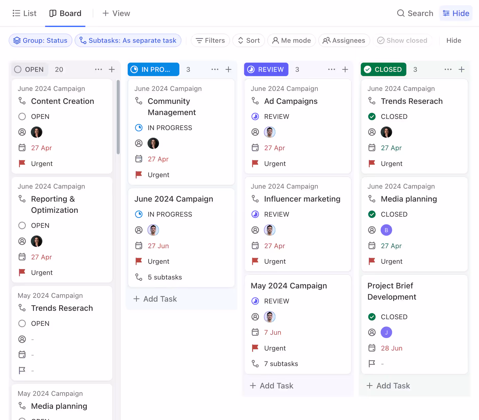 Board view in ClickUp