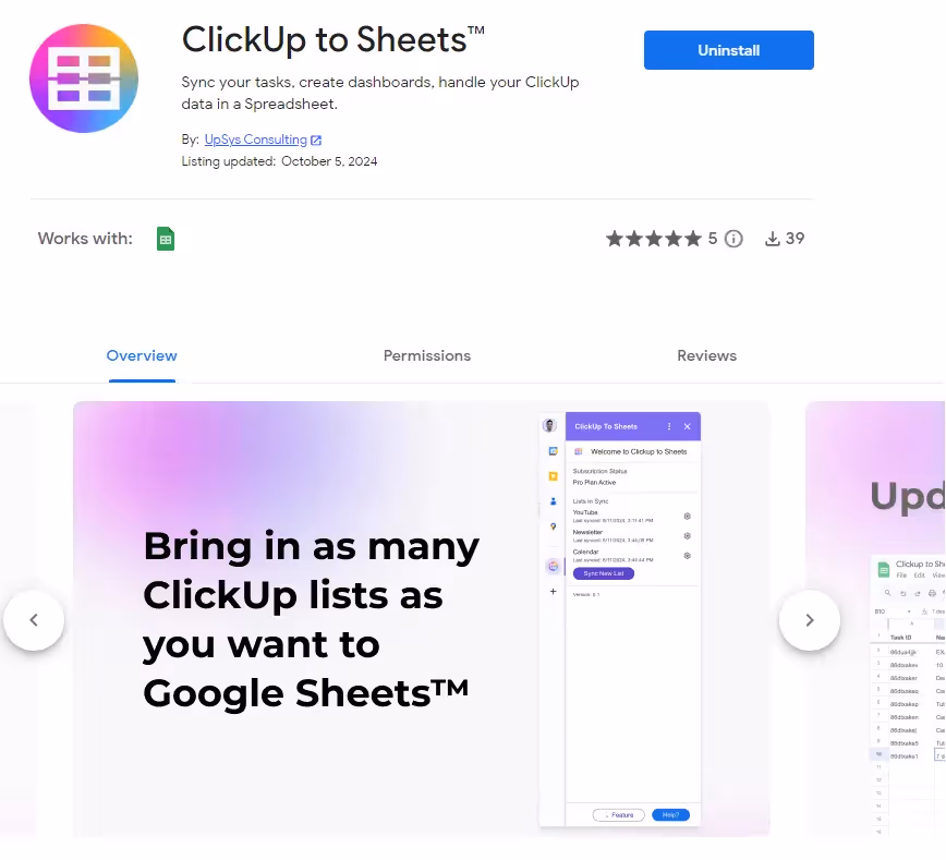 Download and Install ClickUp to Sheets