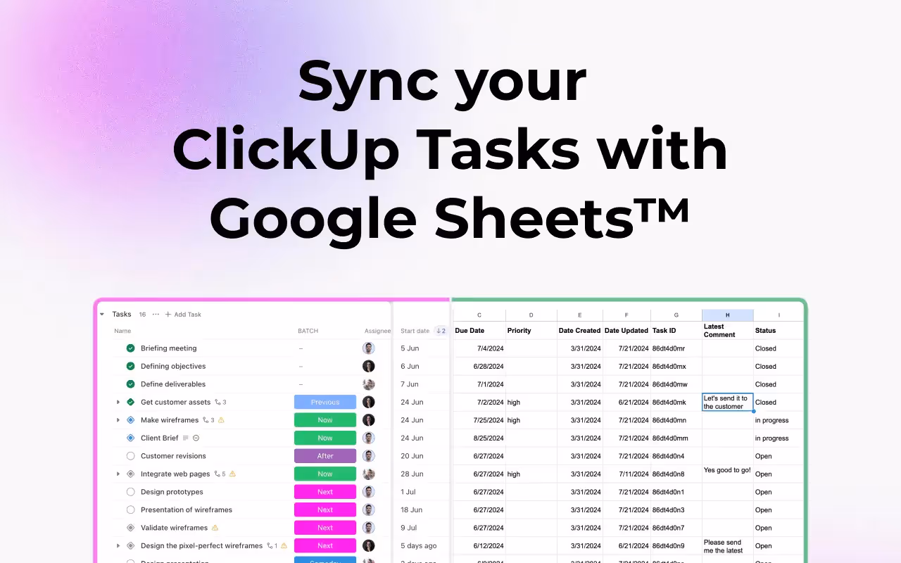 Sync your tasks with ClickUp to Sheets