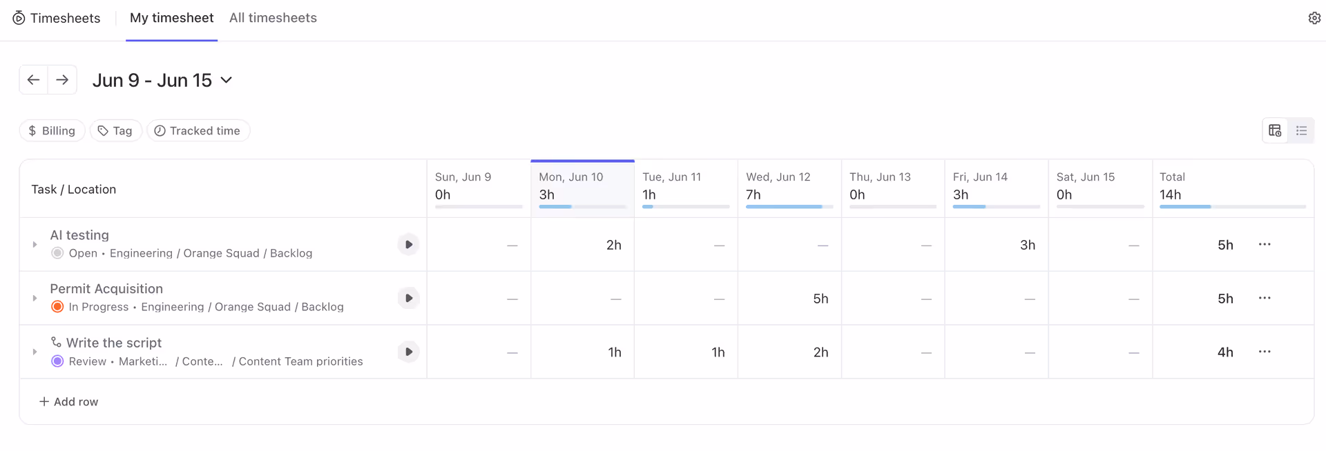 Timesheets hub