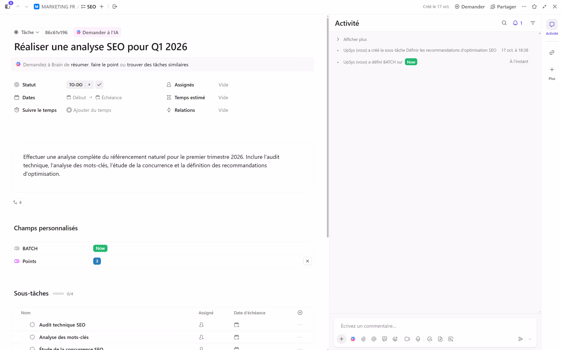Anatomie d'une tâche ClickUp
