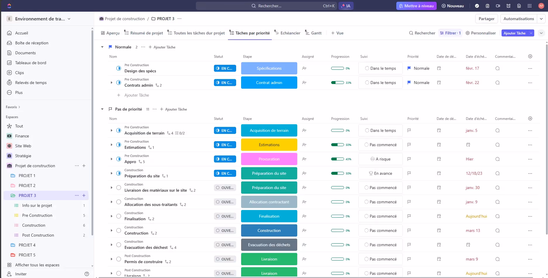 Interface utilisateur de ClickUp