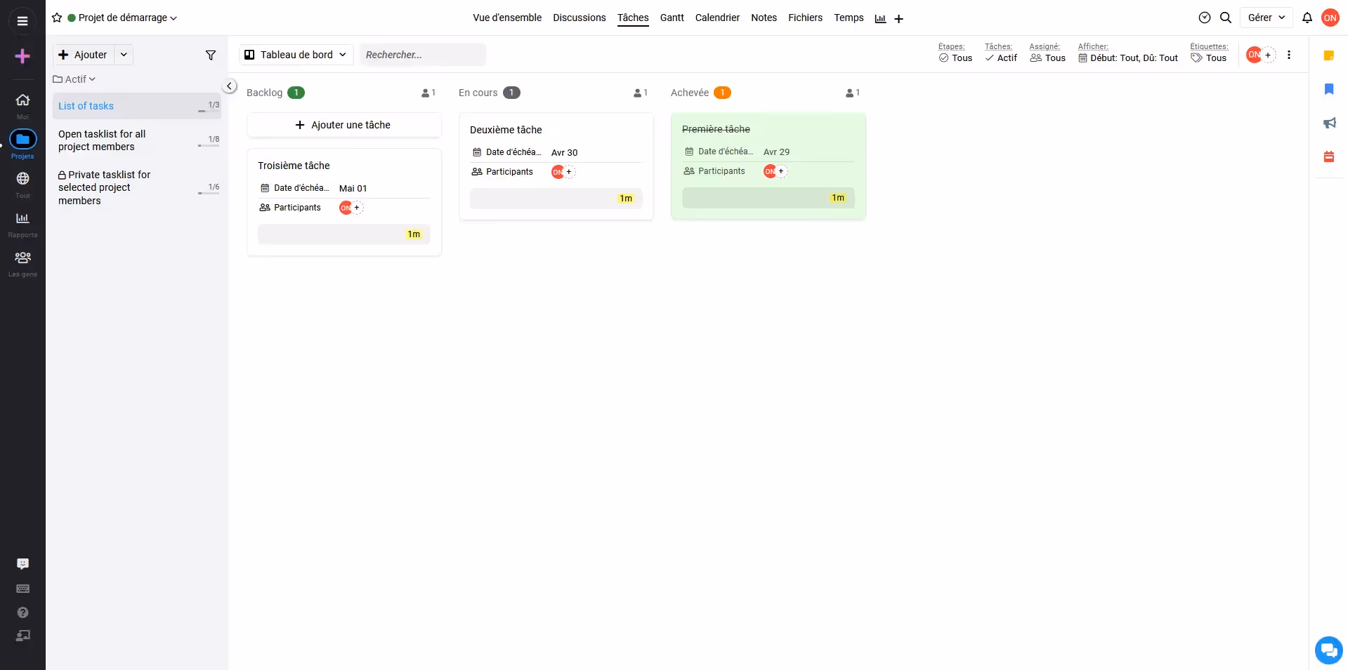 Interface utilisateur de ProofHub