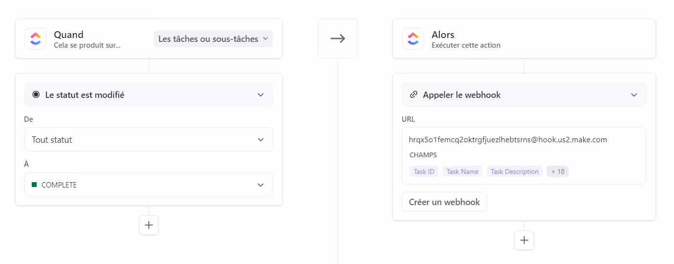 Appeler un webhook depuis les automatisations ClickUp