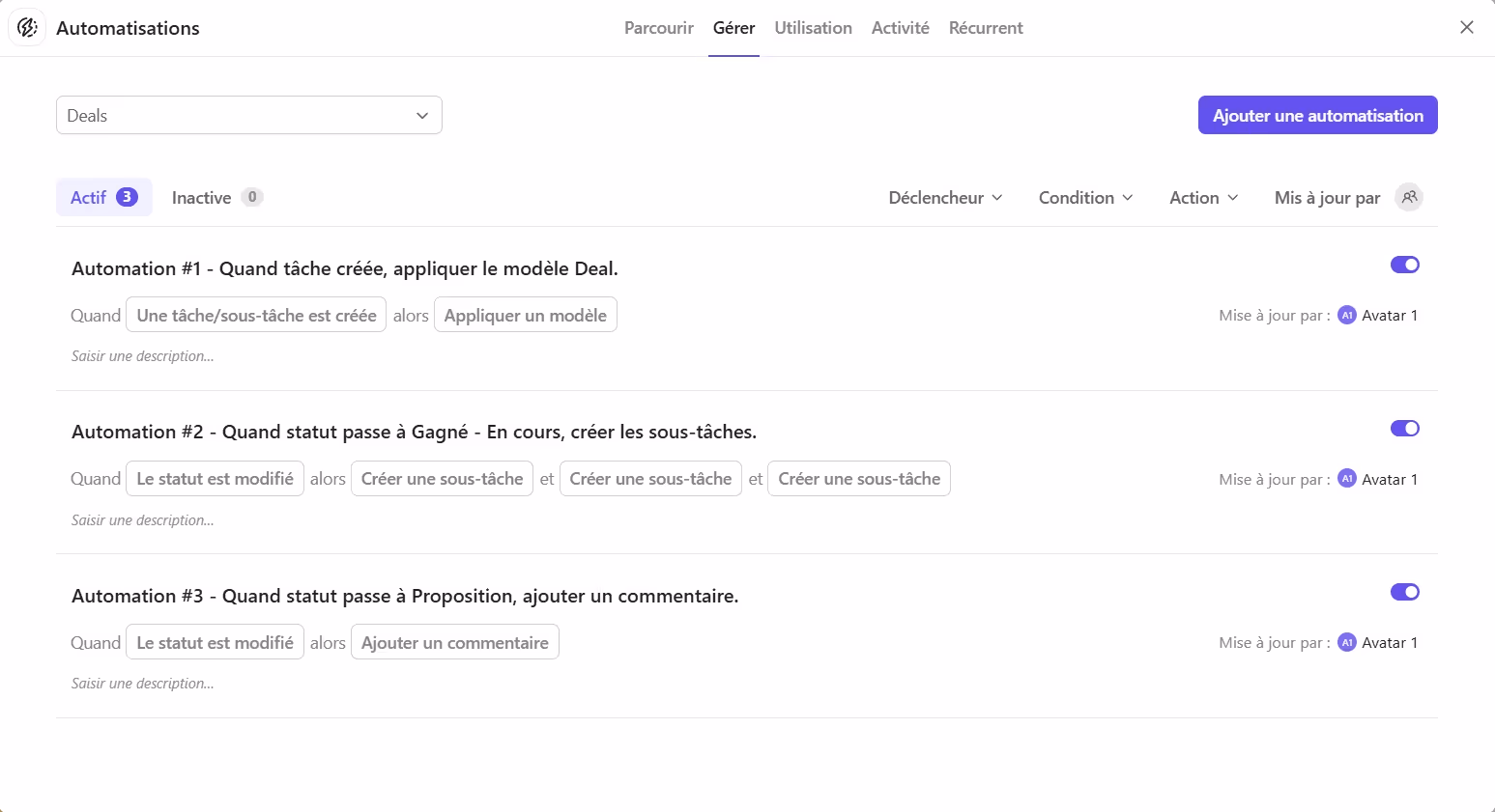 Automatisations à mettre en place dans le CRM