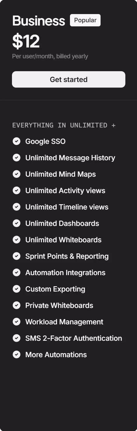 ClickUp's Business Pricing Plan