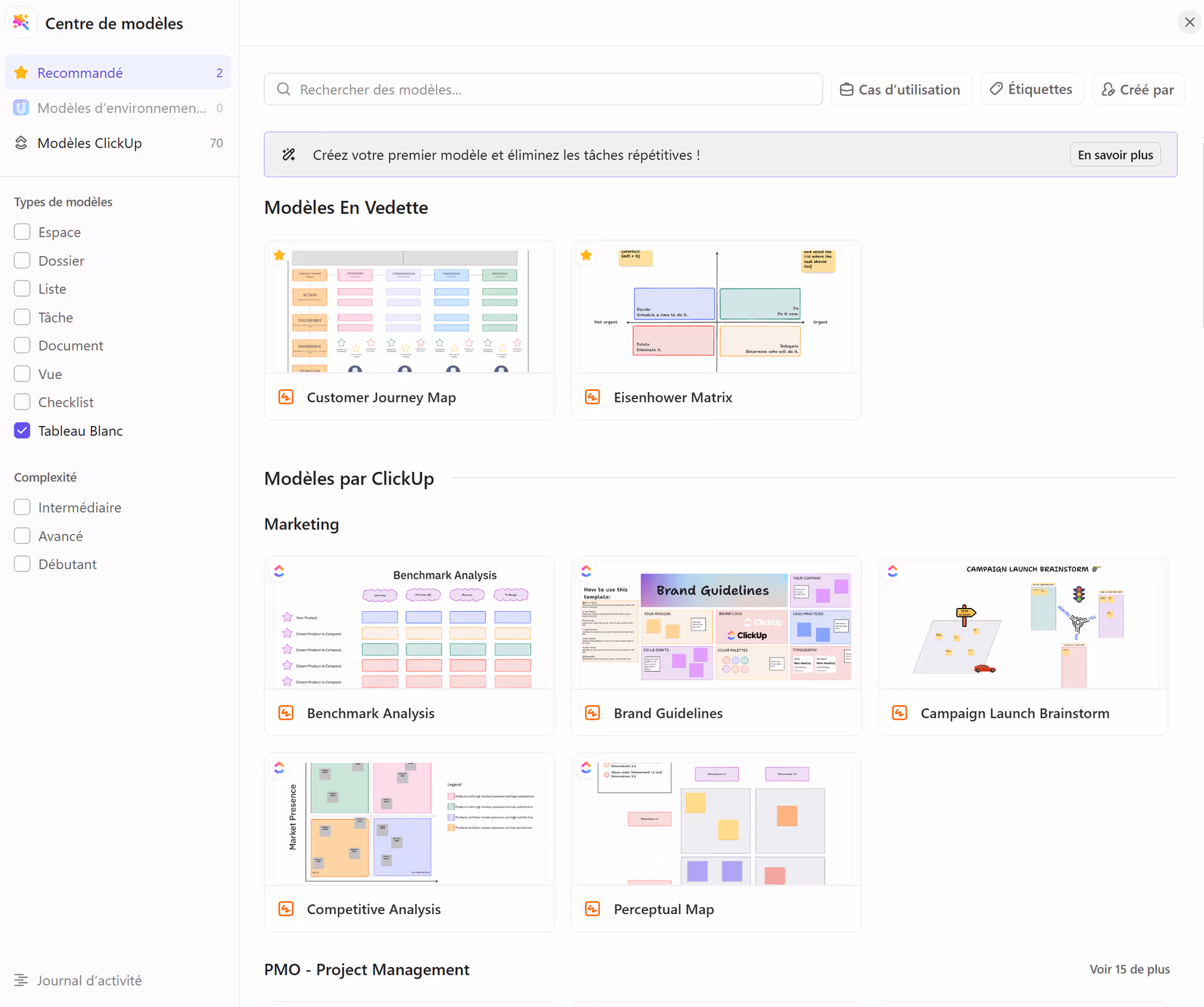 Choisir parmis les modèles de tableau blanc