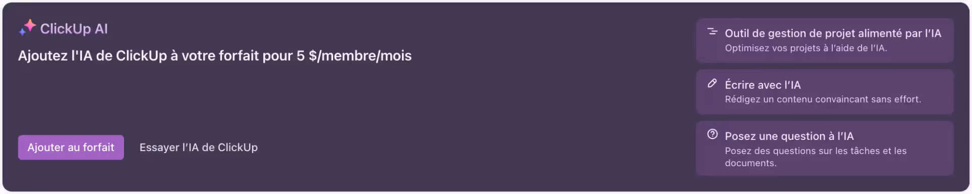 Ajouter le forfait ClickUp AI