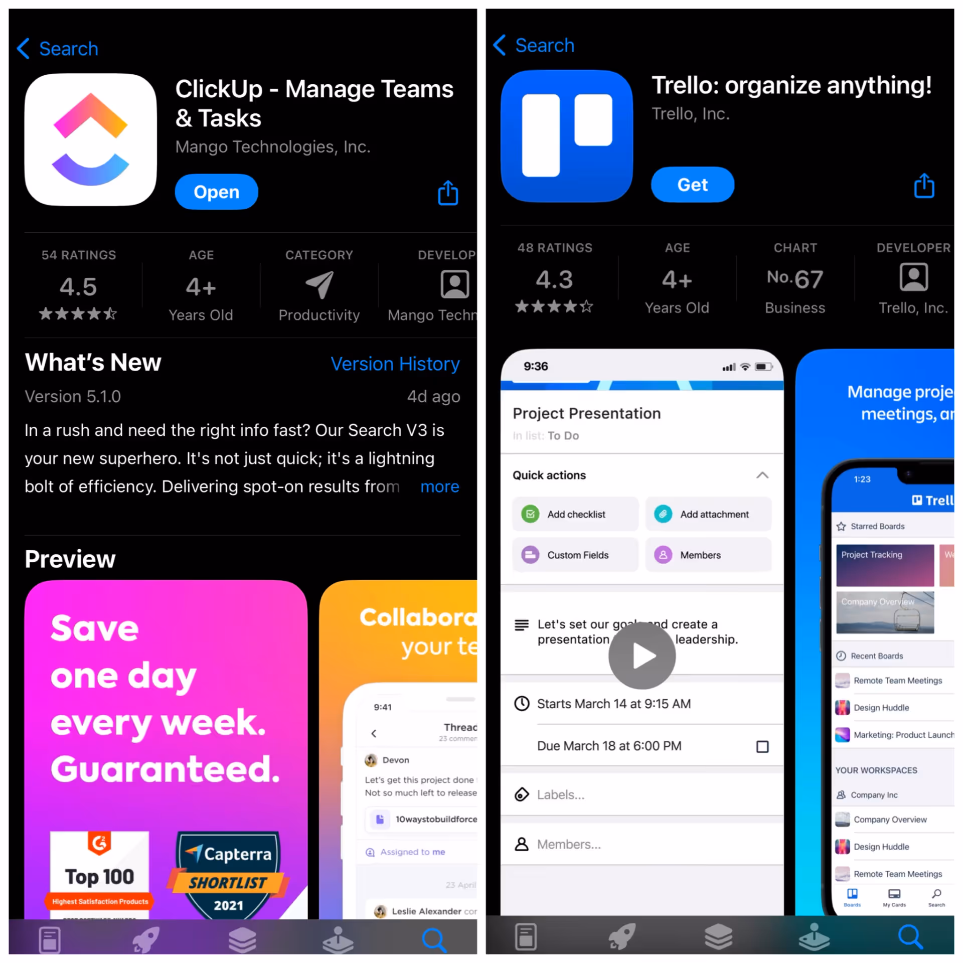 ClickUp and Trello Mobile Apps