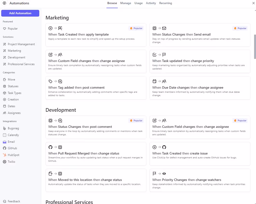 Apply Different ClickUp Automations
