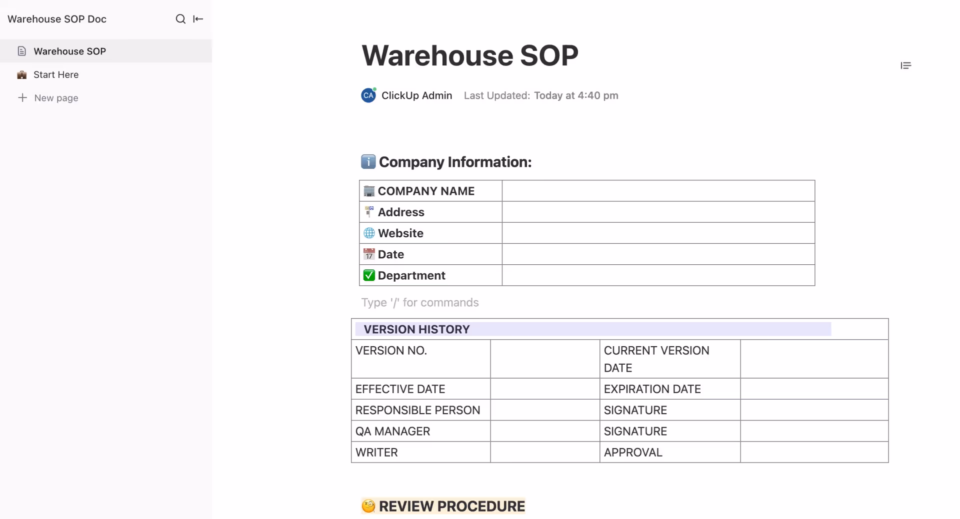 Modèle de SOP pour la production
