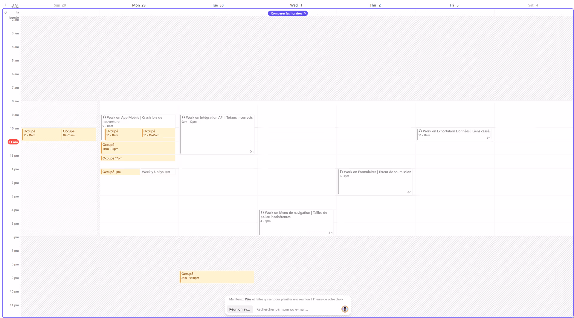 Comparer le planning avec l'équipe