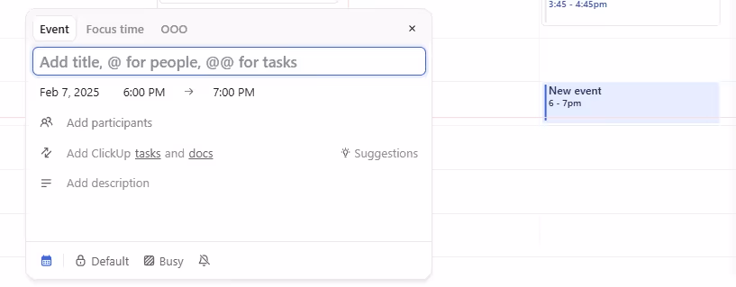 Create a new event, focus time or OOO