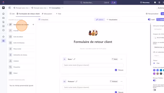 Création d'un formulaire de retour client dans ClickUp