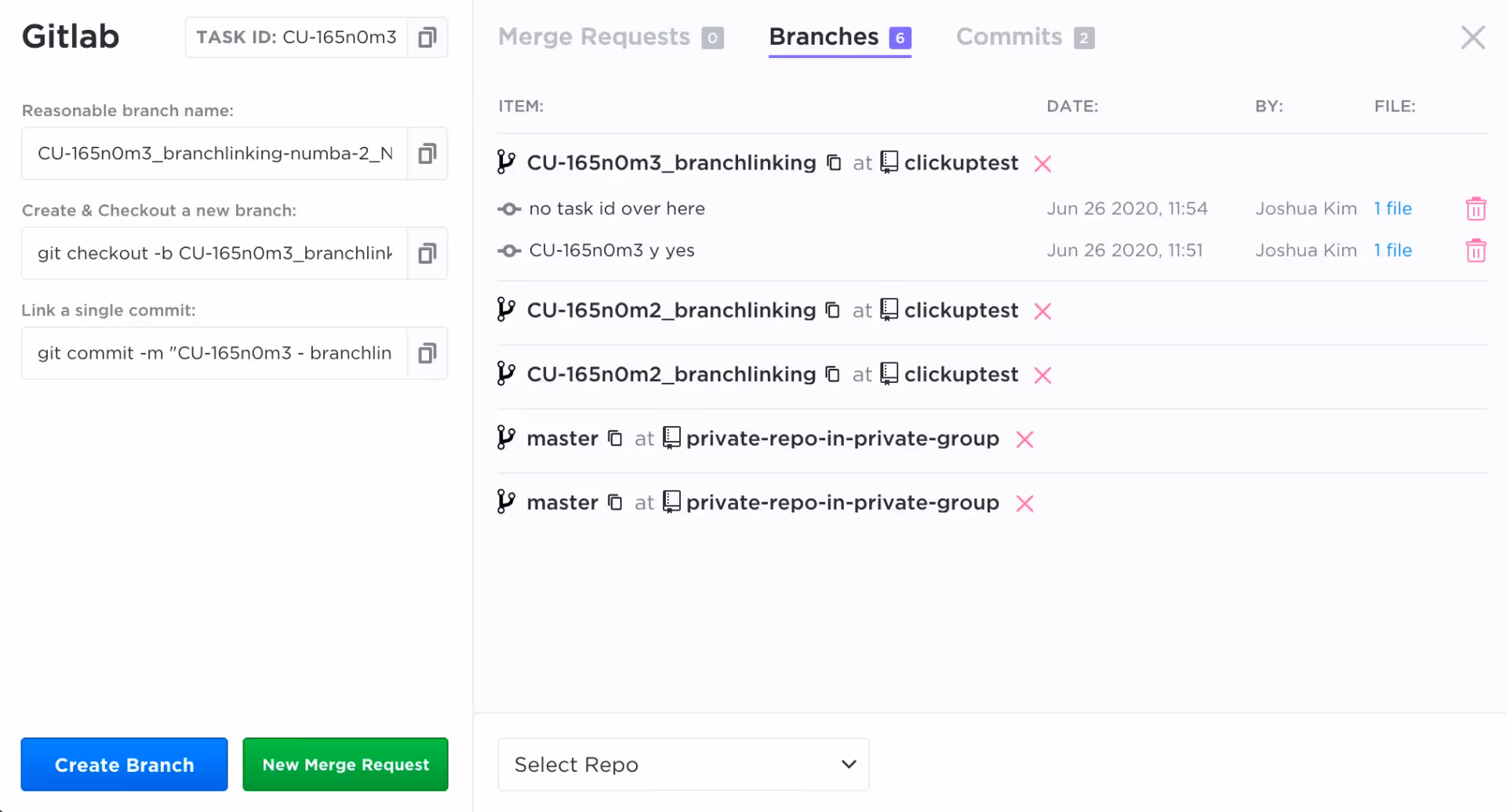 Les Branches GitLab dans ClickUp