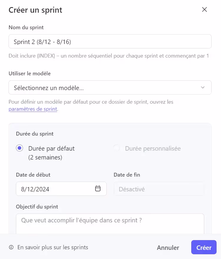 Créer un Sprint dans ClickUp