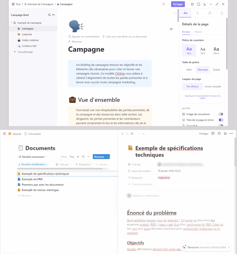 Document ClickUp et Notion