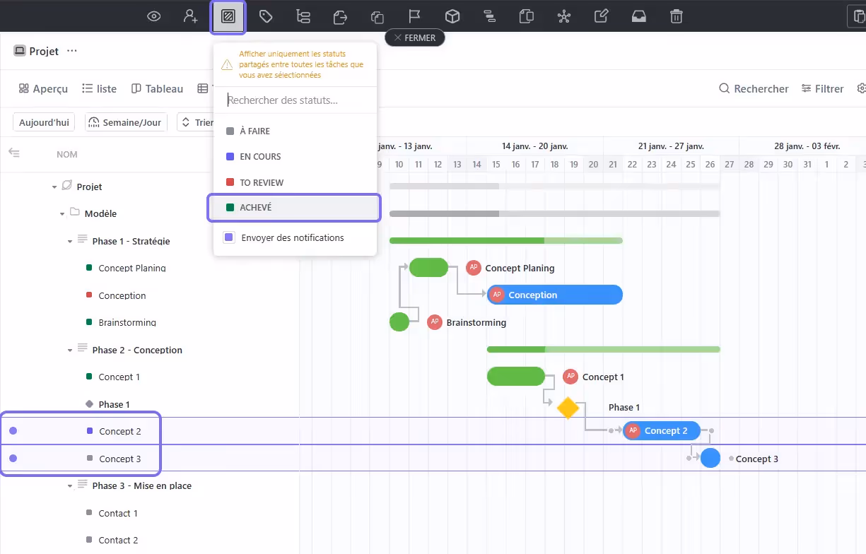 Edition de tâches en lot sur Gantt