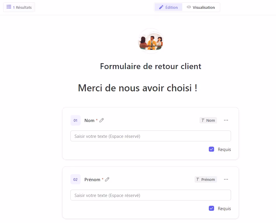 Formulaire de retour client sur ClickUp