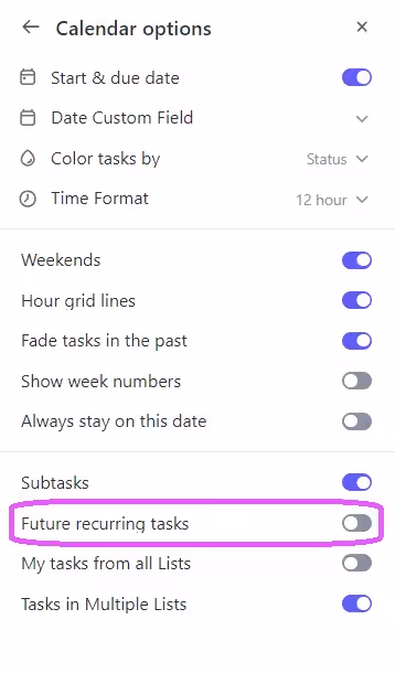 View all future recurring tasks in Calendar View