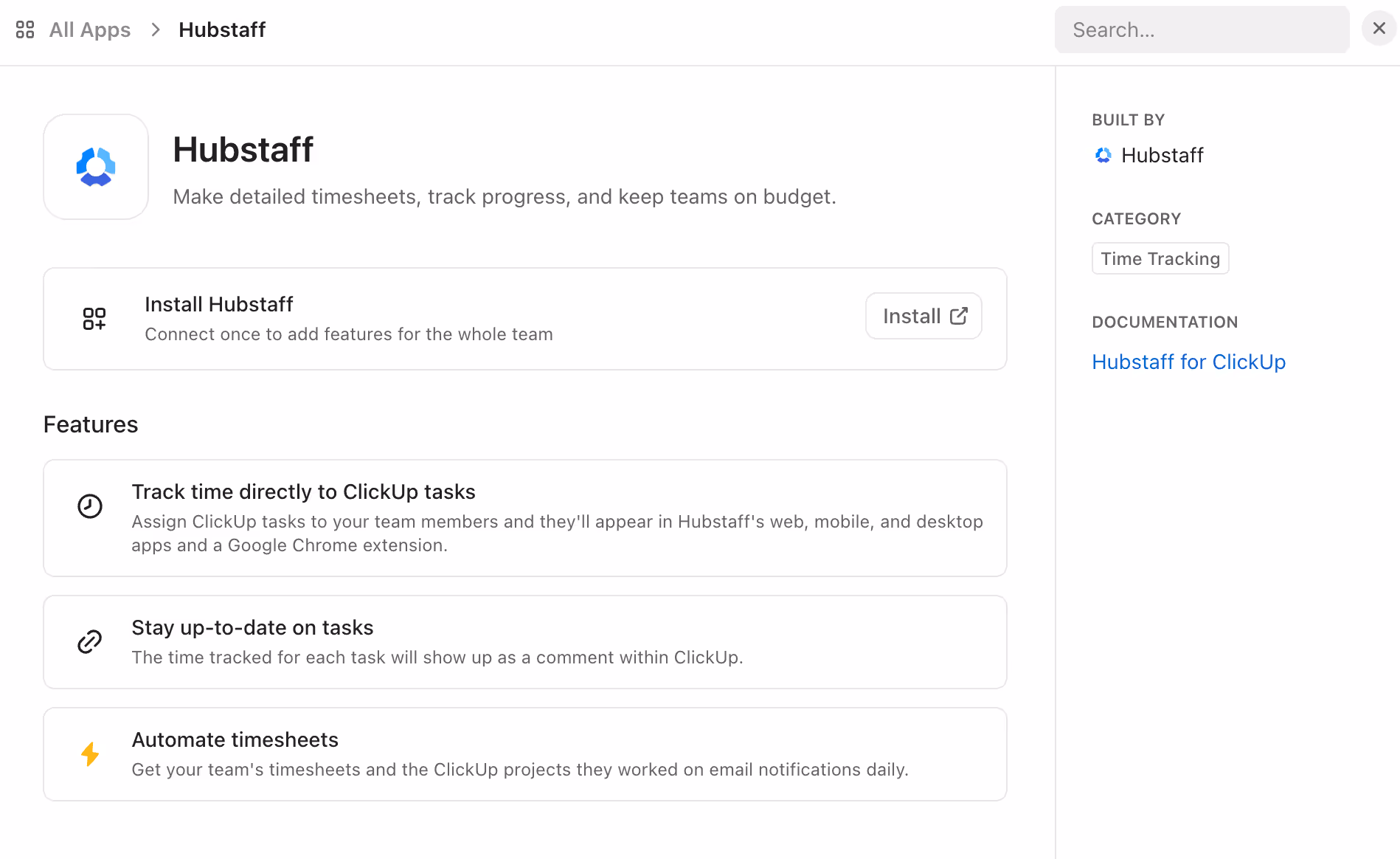 Hubstaff Time Tracker Integration with ClickUp