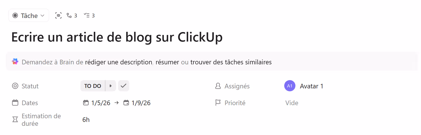 Informations de base d'une tâche ClickUp