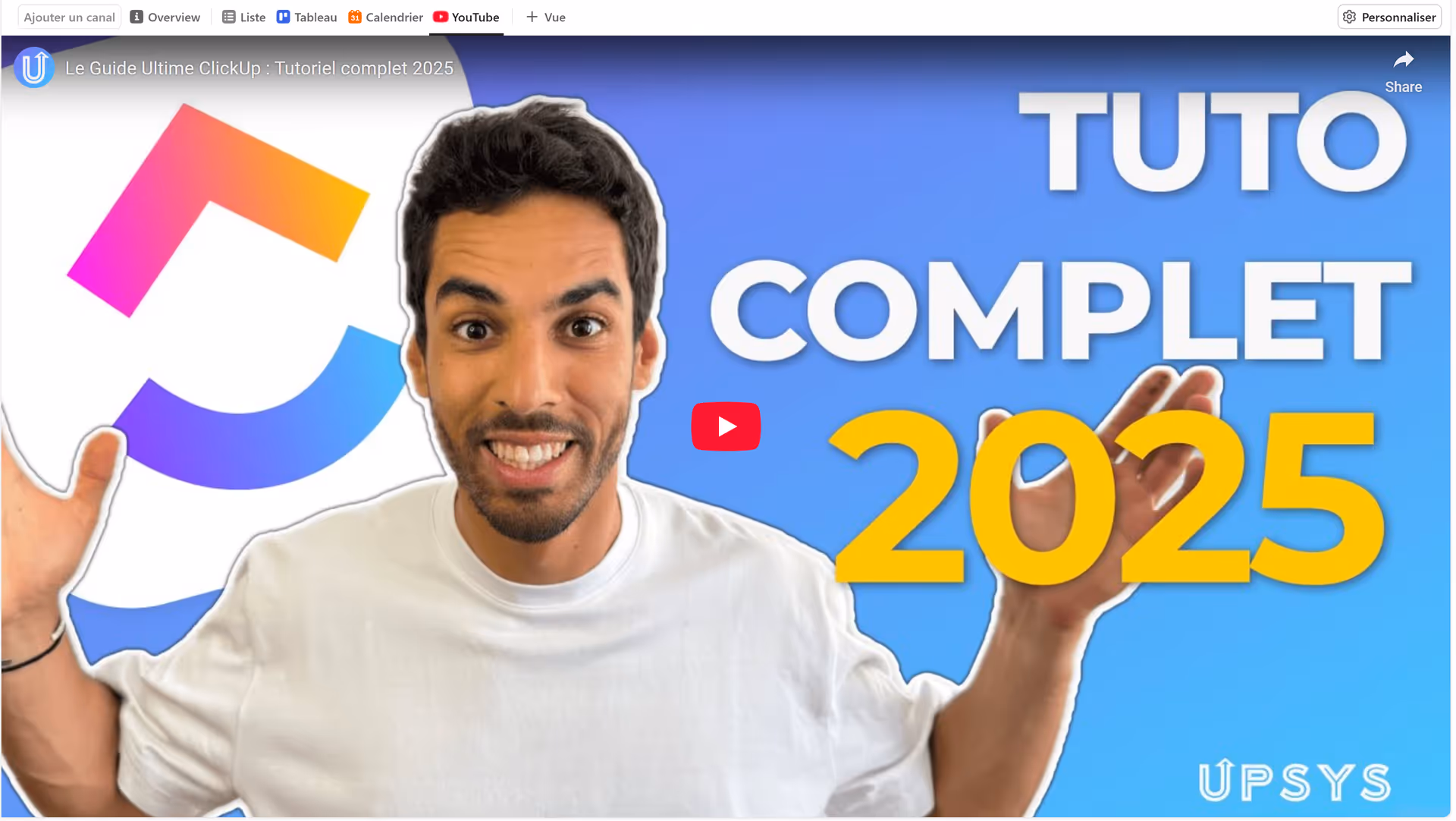 Intégrer une vidéo YouTube en tant que vue dans ClickUp