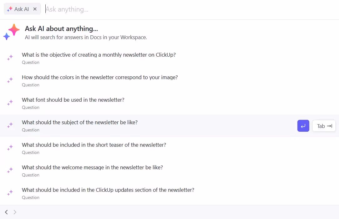 L'interface de ClickUp AI