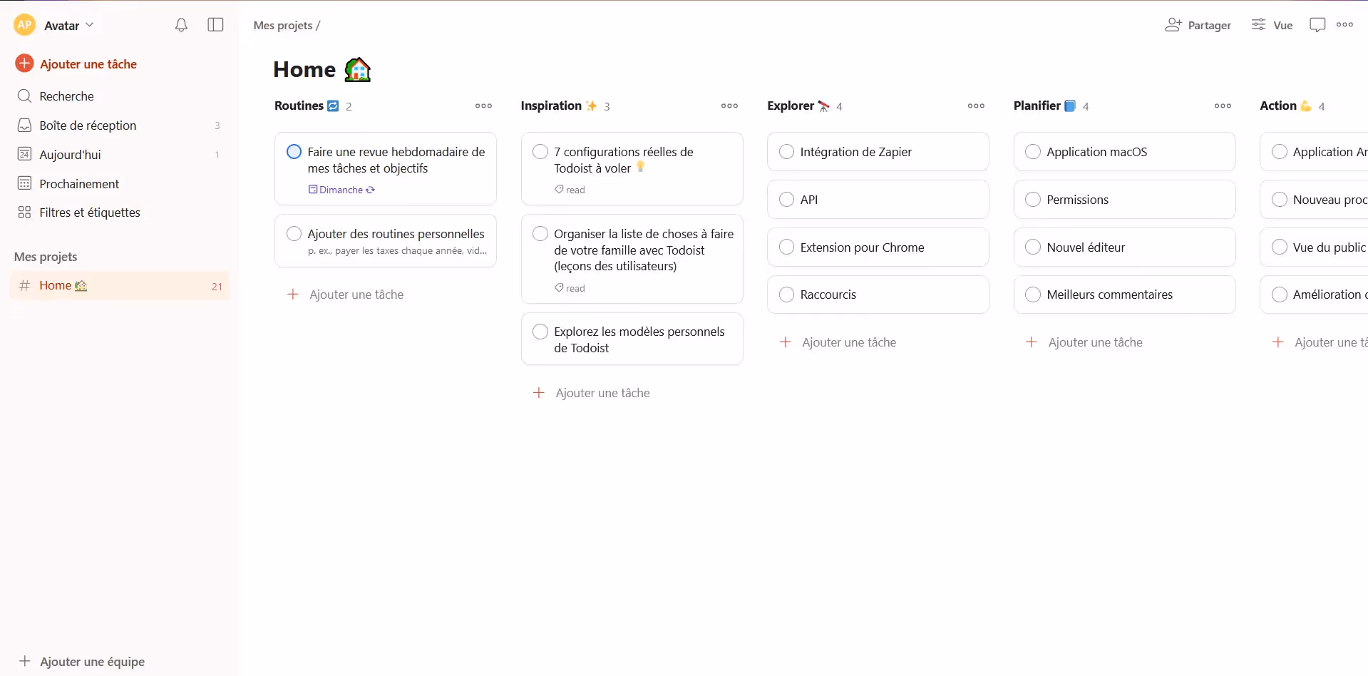 Interface utilisateur de Todoist