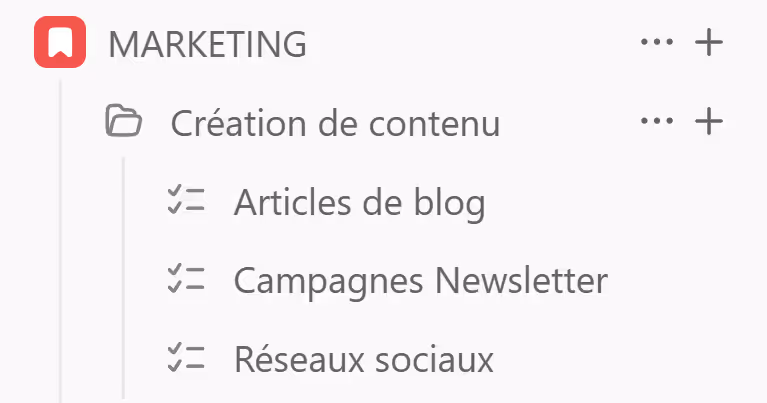 Listes organisées dans un dossier