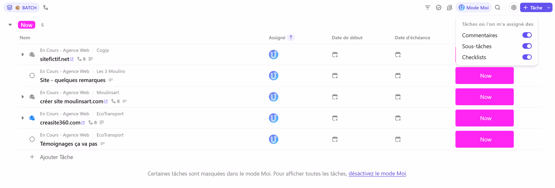 "Mode moi" ClickUp, une vue personnelle