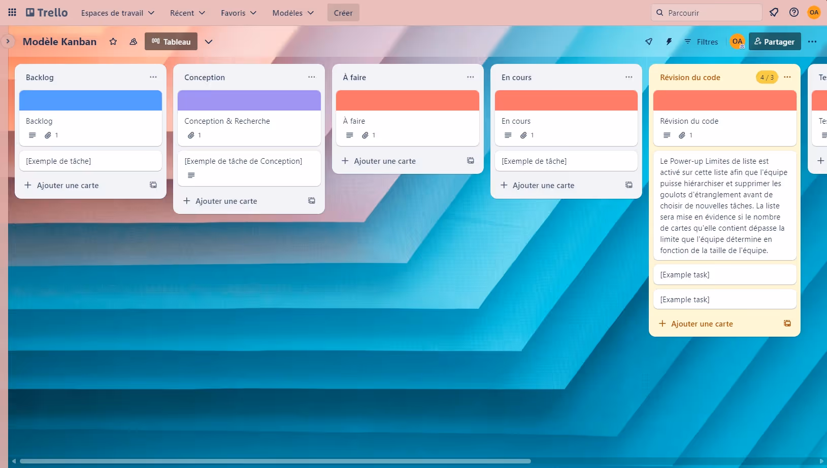 Interface utilisateur de Trello