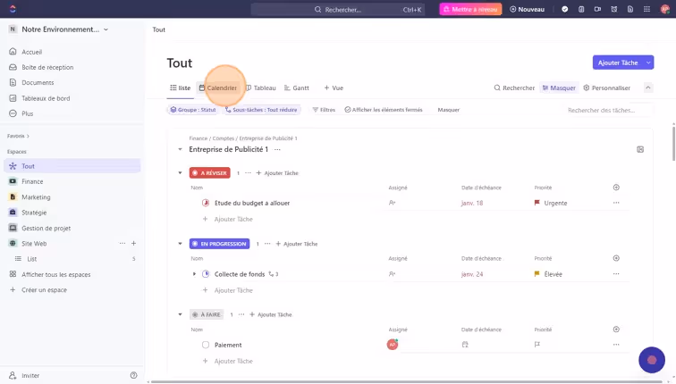 Naviguer l'interface de ClickUp