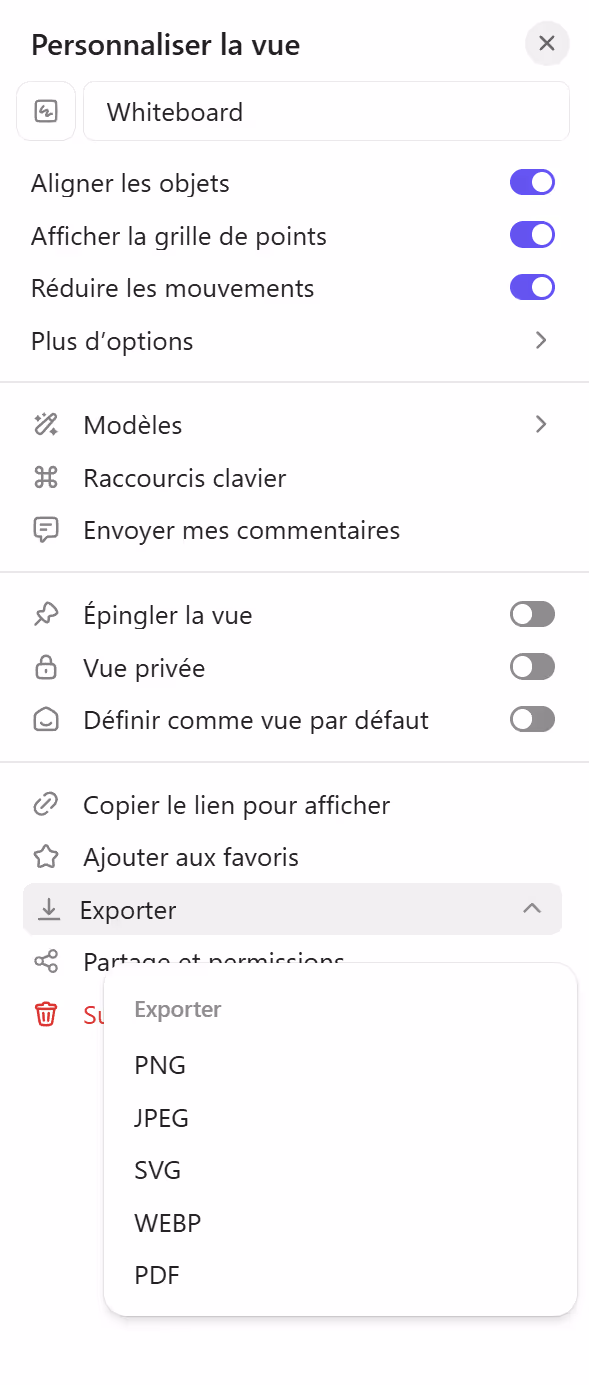Partager un tableau blanc sous différents formats