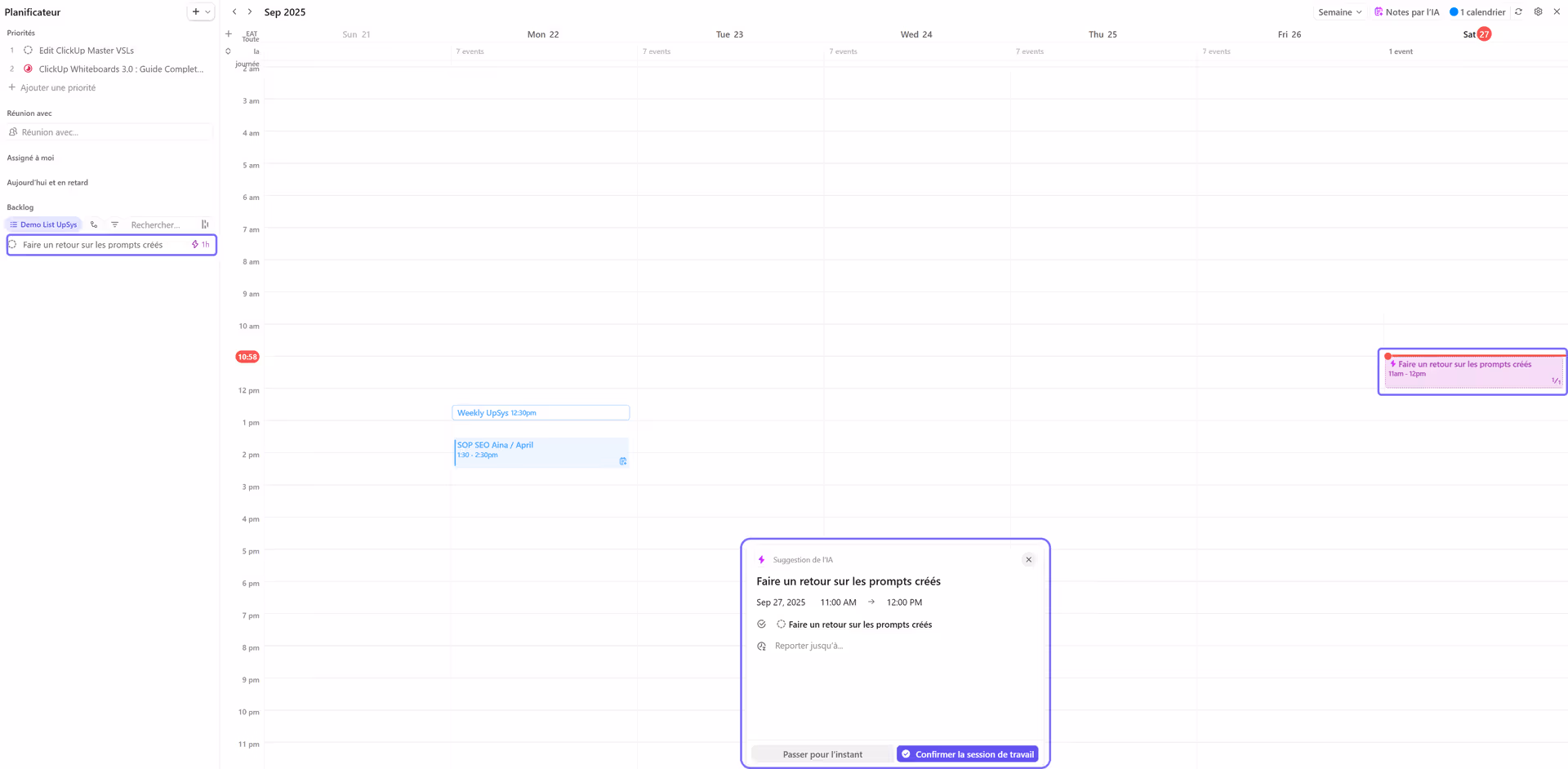 Mode planning et suggestion intelligente
