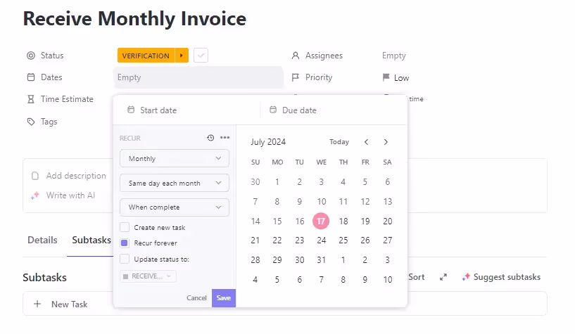 Organize it to receive recurring monthly invoices