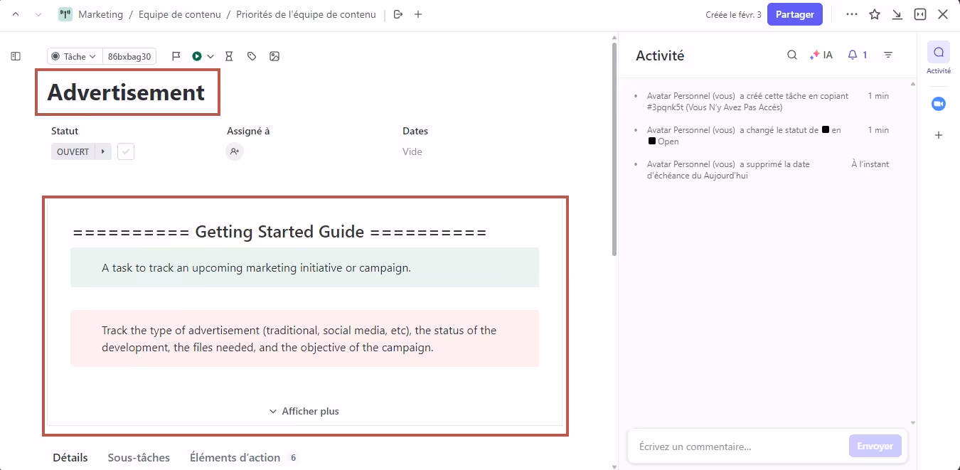 Renommer la tâche et la description