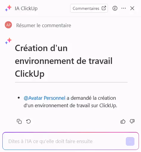 Résumé avec ClickUp AI