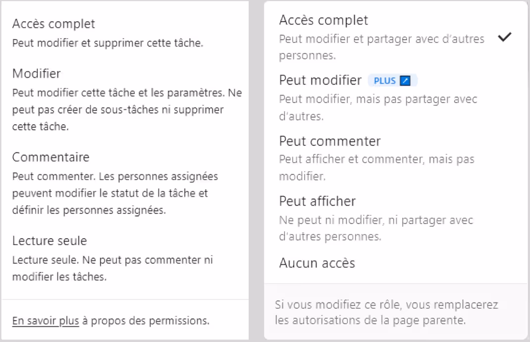 Permissions sur ClickUp et Notion