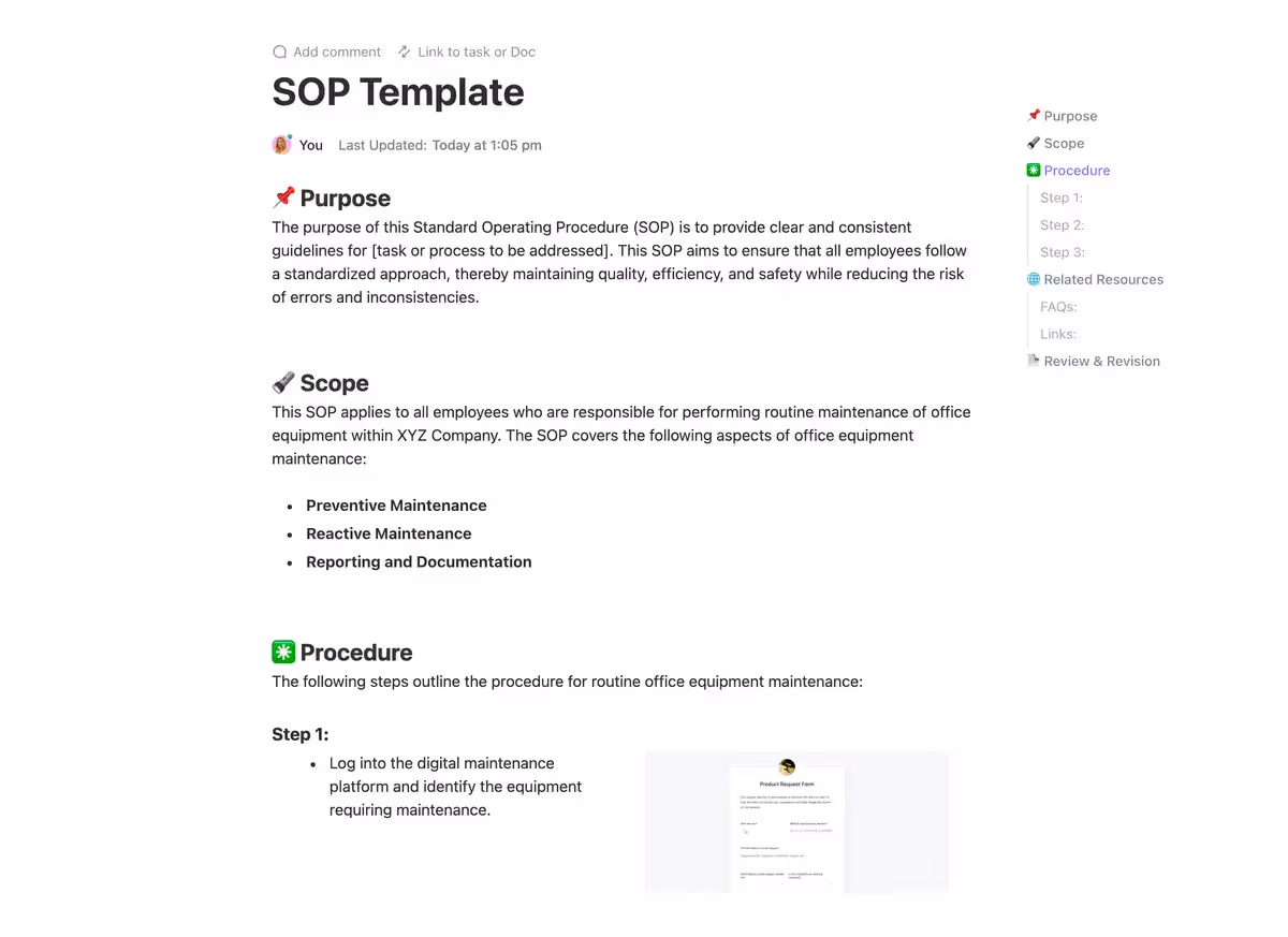 Modèle de SOP de ClickUp