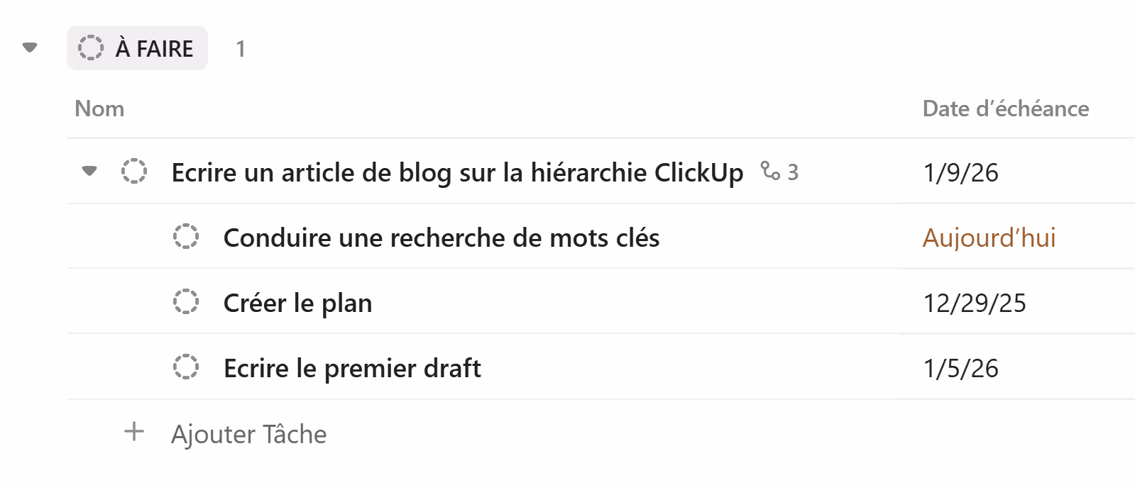Sous-tâches ClickUp