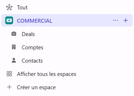 Structure d'un espace Commercial CRM