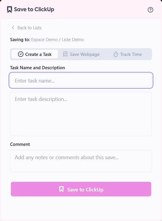 Create a task in a snap