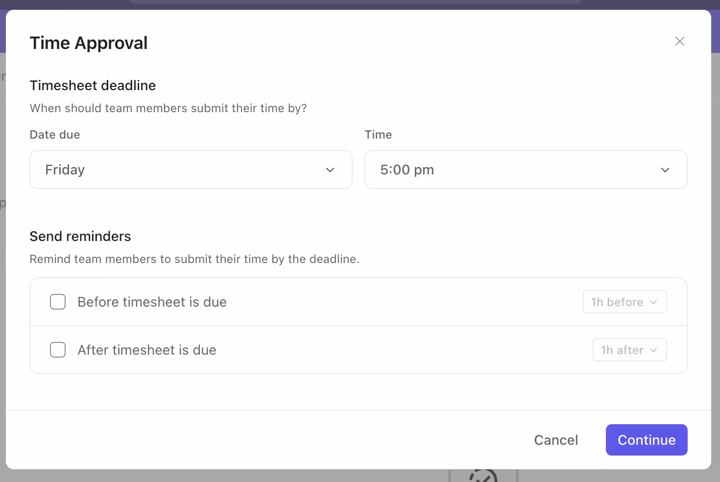  Time approval settings
