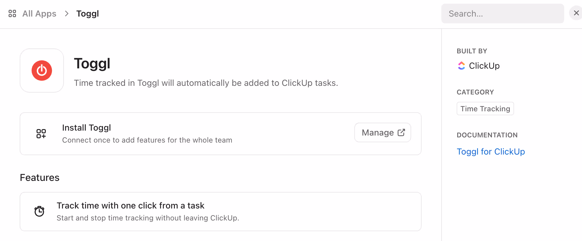 Toggl Time Tracker Integration with ClickUp