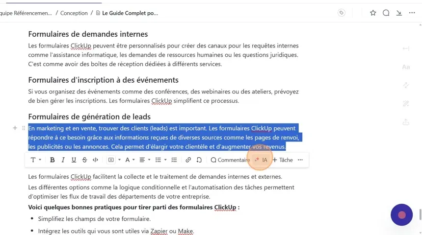 Traduire un texte avec ClickUp AI