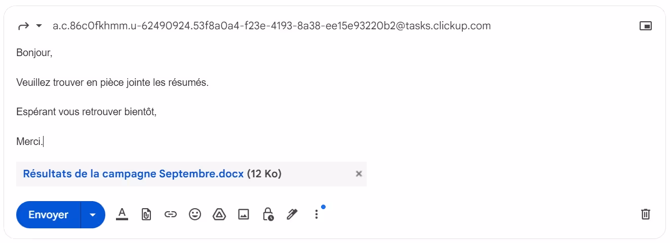 Transférer l'e-mail vers la liste ClickUp