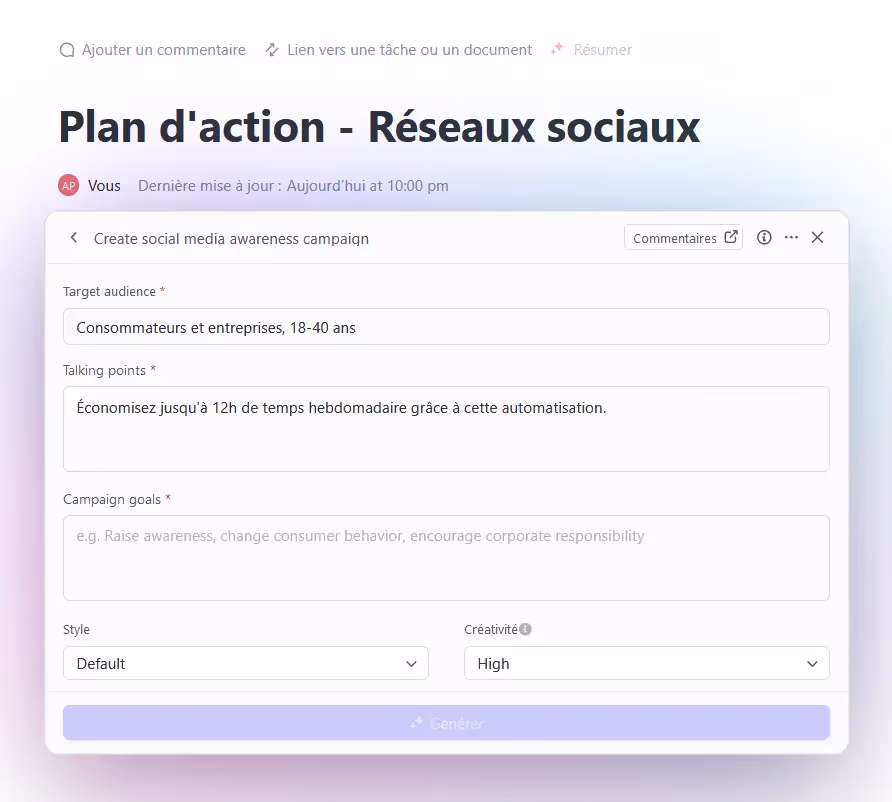 Utilisation des outils de ClickUp AI